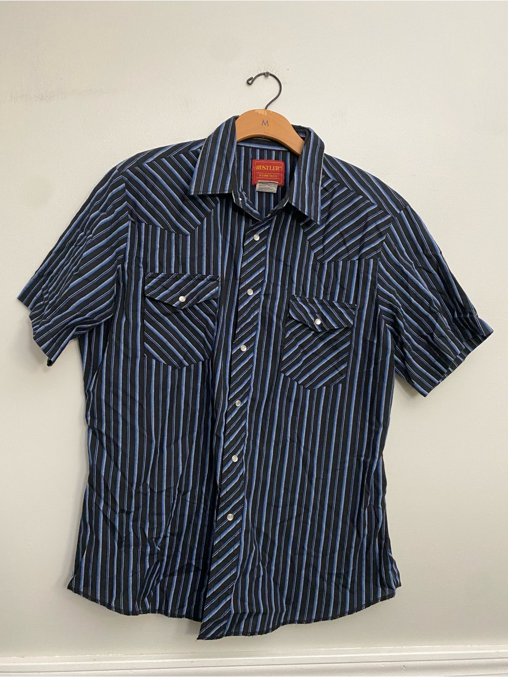 Vintage Men’s Rustler Western Pearl Snap Short Sleeve Stripes - L